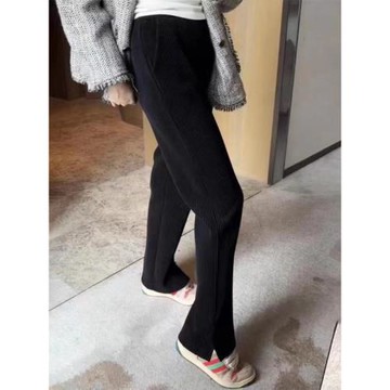 2024冬季雪尼爾加絨加厚窄版闊腿褲女高腰顯瘦直筒長褲開叉休閑褲