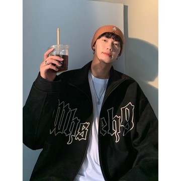 hiphop麂皮絨外套男春秋潮牌痞帥青少年休閑運動上衣美式飛行夾克