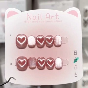 💗台灣出貨💗純手工兒童穿戴短款卡通貓眼愛心可愛美甲貼片寶寶指甲可拆卸短甲