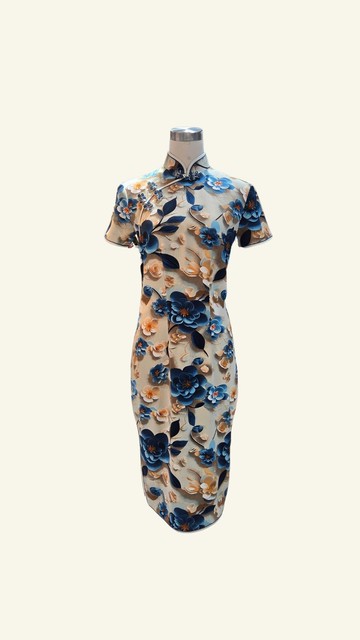 【VINTAGE 悅裳】新式改良復古旗袍 藍韻芳華短旗袍 短款連身裙