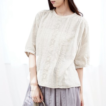 日系花邊棉麻上衣303378