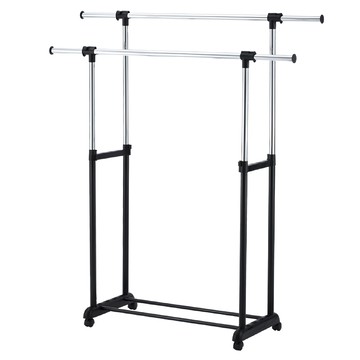 悠室屋家居 H型雙桿衣架 特殊設計 大容量 曬棉被專用  89.5~155 x 44 x 96~170cm  不鏽鋼 銀色