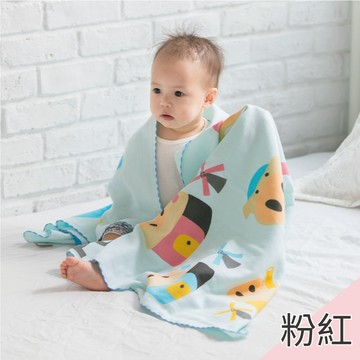 貝柔 Peilou - 童話抗菌紗布浴巾-三隻小豬-粉紅 (70x140cm)