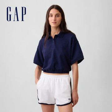 【GAP】VintageSoft毛圈布寬鬆版Gap Logo短版Polo衫-海軍藍(897949)