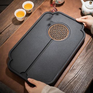 仿烏金石茶盤家用小茶臺茶具托盤輕奢現代干泡臺小型茶海排水石盤