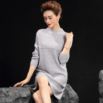 顯瘦純色套頭針織山羊絨連衣裙