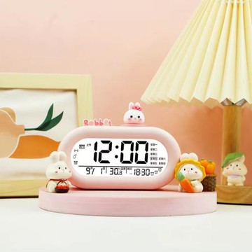 多功能鬧鐘學生起床用卡通兒童臥室床頭時鐘溫度日期顯示靜音走時