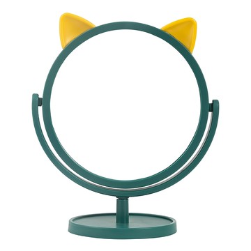 貓耳造型桌面化妝鏡 ABS材質 高清鏡片 360度旋轉  綠色