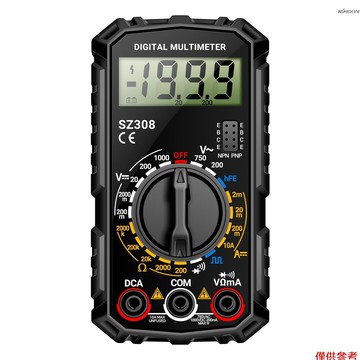 (有頻道) ANENG SZ308 便攜式數字萬用表 高精度多功能電工檢測維修表 方波數字測試儀 1999計數 HFE三