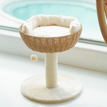 夏季藤編貓窩清涼藤編小型貓窩爬架一體貓抓板窩圓形加高貓吊床