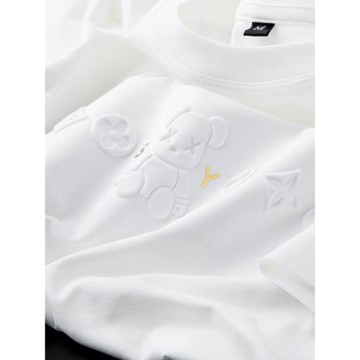 (免運)輕奢高端潮牌印花新疆棉白色短袖t恤男夏季薄款圓領休閑半袖修身