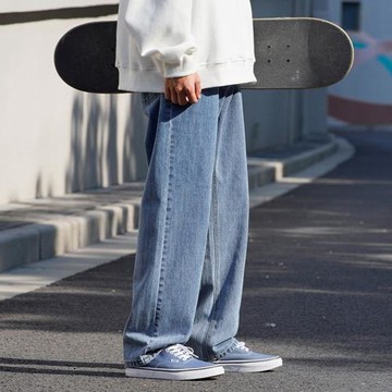 牛仔褲男日系cityboy褲子春秋新潮流簡約直筒長褲潮牌寬松闊腿褲