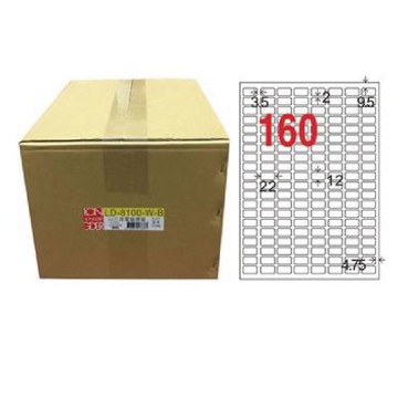 【龍德】LONGDER 三用電腦標籤 A4 160格 12*22mm白色 1000張/箱 LD-8100-W-B(適用雷射、噴墨、影印)