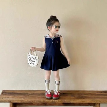 mori🎀mori韓版童裝女童學院風連衣裙夏裝小女孩藍色背心裙