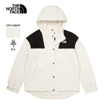 The North Face北面女款米白色防水透氣連帽衝鋒衣｜7QSIROU