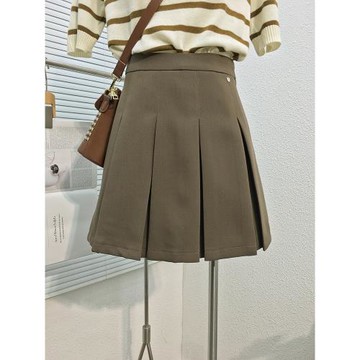 DB家2022秋新款學院貝殼裝飾復古高腰顯瘦寬百褶A版短裙半身裙