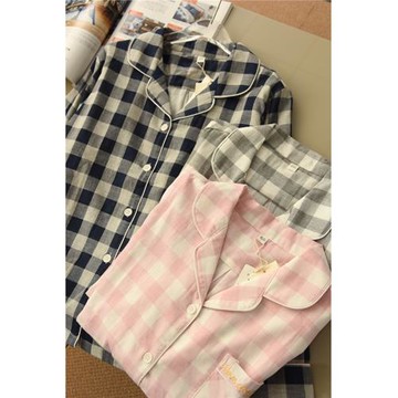 日系情侶款色織紗布兩件套睡衣家居套裝 長袖長褲2025新款 魚寶貝