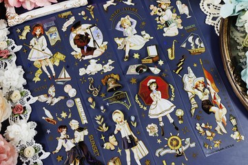 日落溶金 復古人物集 PET 紙膠帶 立體燙金 10米卷