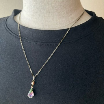 【德國/復古玻璃】虹彩玻璃與香檳金手工繞製玻璃珍珠項鍊（古董金質感金屬配件）