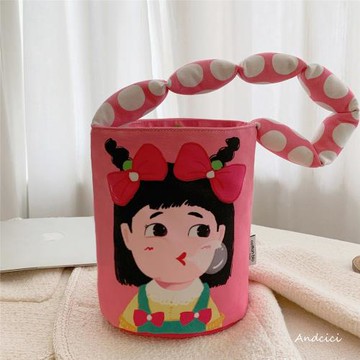 ANDCICI設計師原創吹泡泡女孩~棉棉加絨大容量水桶包單肩包手提包