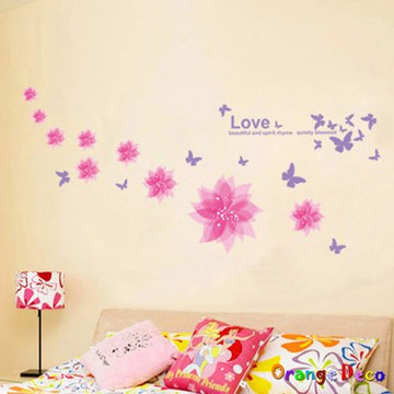 【橘果設計】浪漫夢幻花蝶(粉) 綠葉 植物 壁貼 牆貼 壁紙 無痕背膠 DIY佈置 窗貼 佈置 櫥窗貼 可超取 台灣現貨