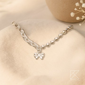 【快速出貨】【TLH silver】925純銀 蝴蝶結拼接 銀手鍊 (生日 送禮)
