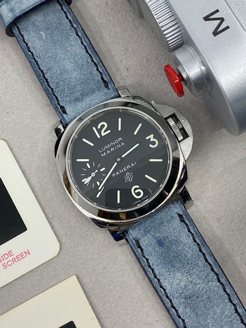 霧腊藍色皮革錶帶 24mm 沛納海手工表帶 Panerai 26mm 錶帶