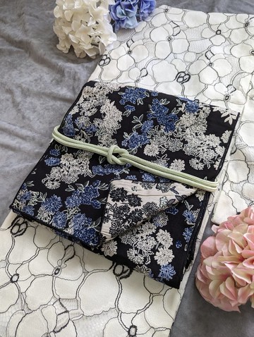 洋粋youiki。和洋和服腰帶。大人の兵兒帯。藍雛菊(雙面雙色)