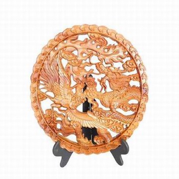 【桃木龍鳳鏡-鏤空龍鳳/八卦-盤徑30cm-1款/組】肥城天然桃木八卦鏡龍鳳呈祥擺件木雕掛件家庭和睦兩款可選-30041