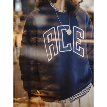 馬登工裝美式休閑字母刺繡衛衣學院風加厚加絨保暖圓領上衣男春