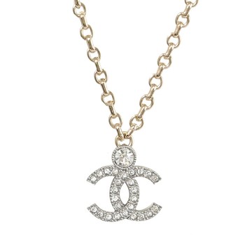CHANEL ABC147 經典水鑽款CC LOGO鎖骨吊墜項鍊.銀/淡金