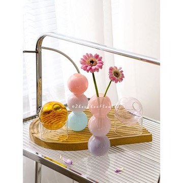 高級感迷你小花瓶擺件透明玻璃泡泡小眾花瓶網紅ins裝飾水培簡約