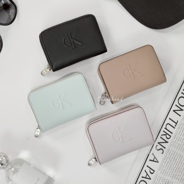 【Sharkhead】現貨 Calvin Klein 皮夾 奶茶 杏色 皮革 短夾 CK 錢包 雙折短夾 薄荷綠 拉鏈包