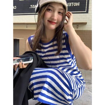 夏天條紋百搭純棉睡裙女辣妹炸街性感可外穿背心無袖清新睡衣學生