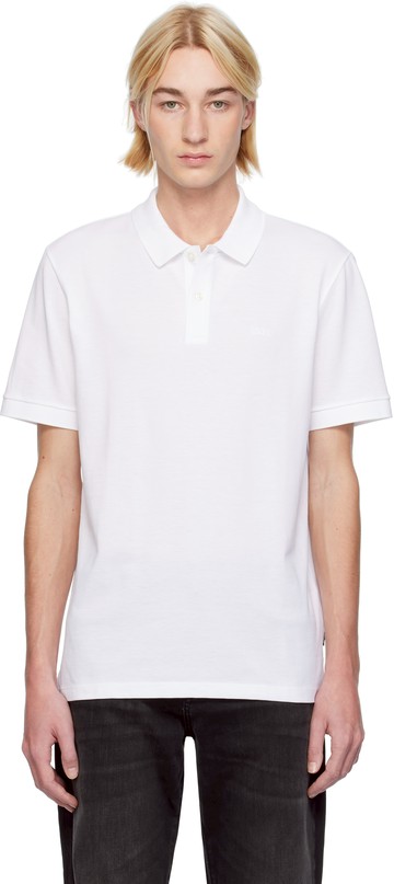 BOSS 白色刺绣 Polo 衫