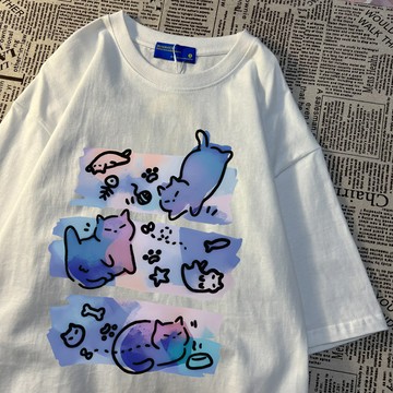 佔據人群C位！ 短袖上衣 t恤 女 韓版 100%純棉 重磅短t 韓系復古 寬鬆上衣 白t恤女生 顯瘦上衣 夏天衣服 女