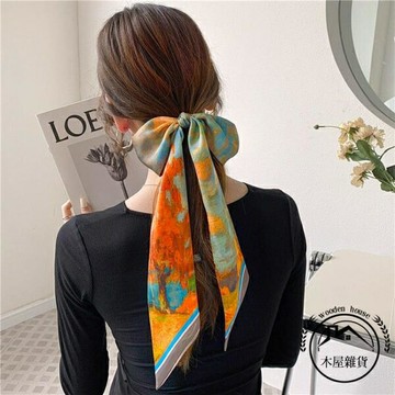 小絲巾秋冬百搭油畫復古法式綁發帶女搭配襯衫長條扎頭發編發【木屋雜貨】