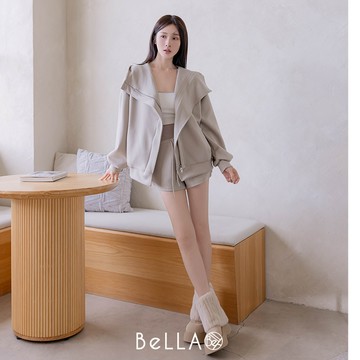 【秋冬新品】BeLLA  連帽大領休閒套裝 杏色
