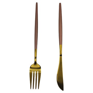 歐式雙色刀叉2件組 精緻餐具 SUS304不鏽鋼材質  主餐刀 + 主餐叉  粉金色  1組