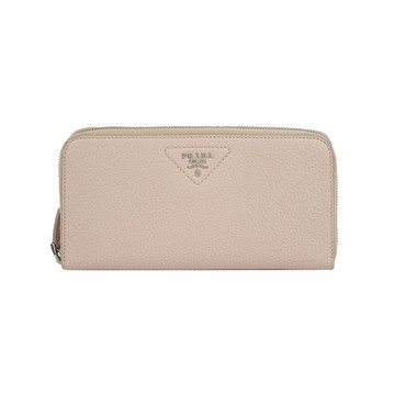 PRADA 縫線三角Logo ㄇ形拉鍊長夾(荷花粉)