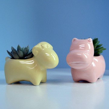 創意個性卡通迷你多肉花盆器陶瓷簡約多彩可愛小動物拇指桌面陽臺