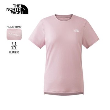 【The North Face 官方旗艦】北面女款粉色FLASHDRY速乾短袖T恤｜8DFJ0SO