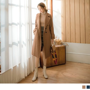 質感歐風毛料長版外套/大衣
