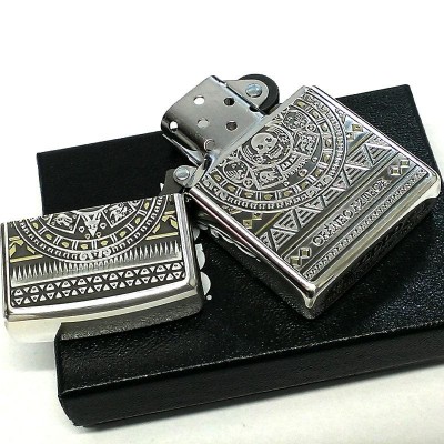 ZIPPO アステカンスカル 石盤 骸骨 十字架 ジッポ ライター シルバー