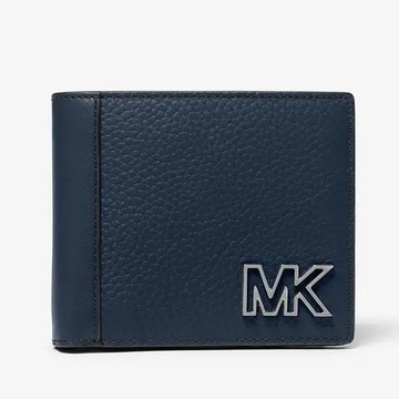 MICHAEL KORS 短夾 皮夾 鵝卵石紋真皮 男夾 錢包 零錢袋 M91555 藍色MK(現貨)▶指定Outlet商品5折起☆現貨【送禮首選★APP下單點數4倍送】