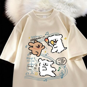 可愛小狗派對 純棉t恤 韓系學院風 短袖t 女生衣服 Oversize t恤 短袖上衣 ins風衣服 閨蜜裝 休閒衣服