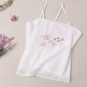 中國風少女復古漢服比翼刺繡花吊帶女 漢元素雪紡吊帶背心打底衫