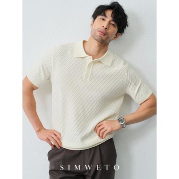 【菱形格肌理】意式優雅老錢  涼感短袖polo衫男休閑復古針織T恤