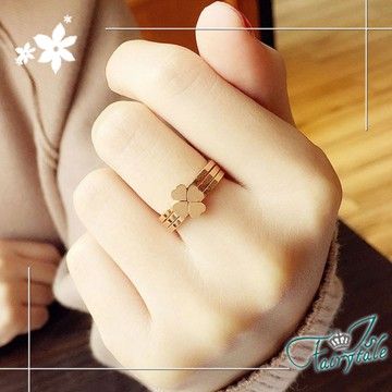 【伊飾童話】四葉草之心＊鈦鋼玫瑰金戒指三入組/尺寸可選