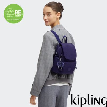 『猴子包』Kipling 藍紫色掀蓋拉鍊後背包-CITY ZIP MINI